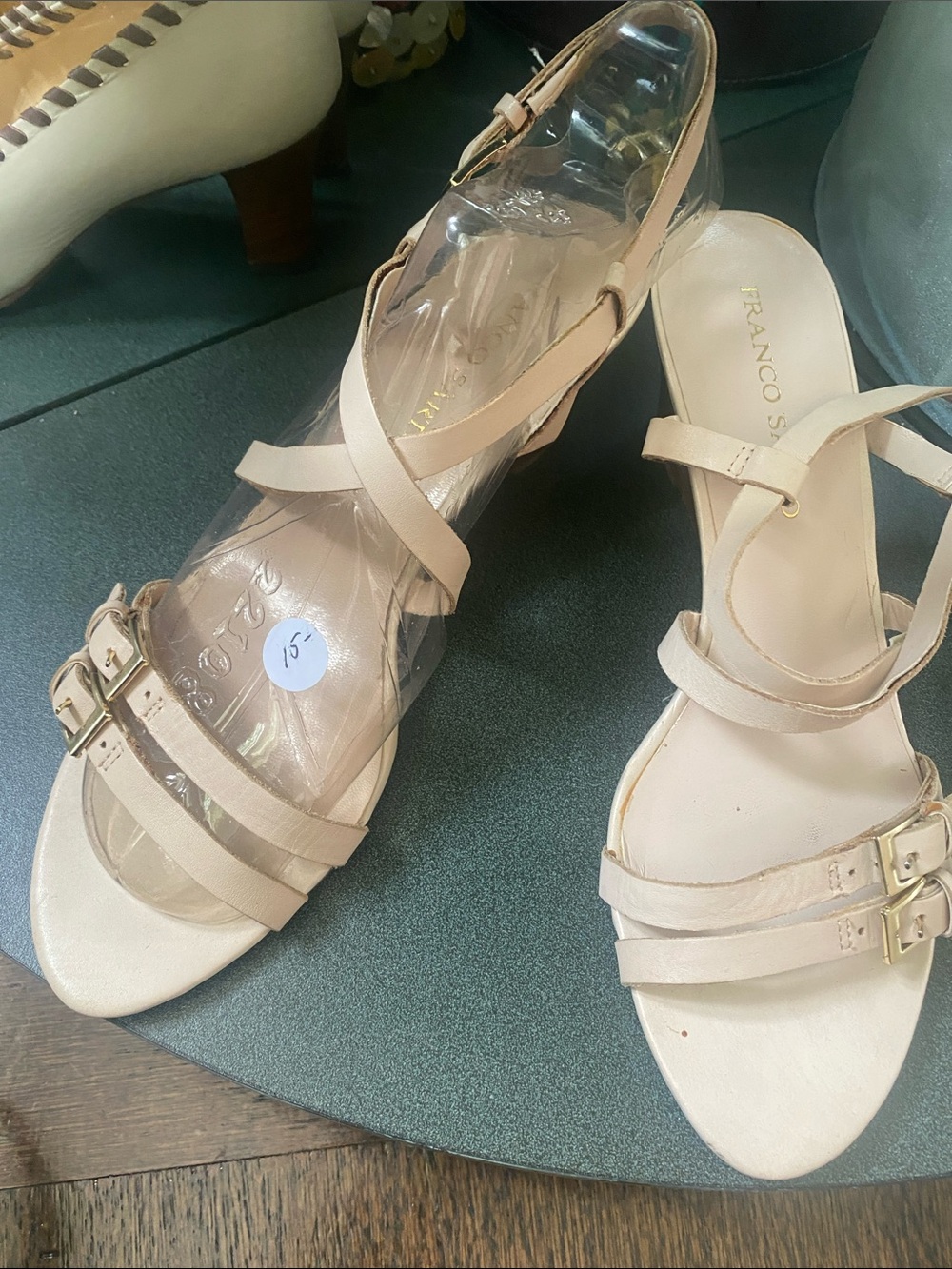 Franco Sarto Blush Strappy Slingback Sandal with Gold Buckles
